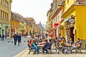 Brasov old city center Transylvania people