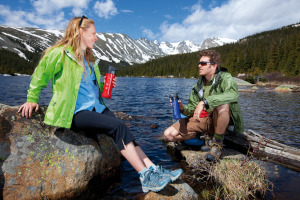 hiking Carpathians lake young people